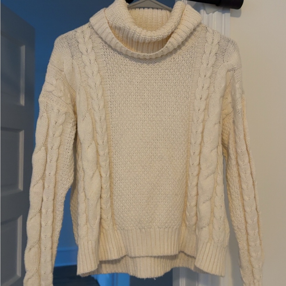 Madewell Cream Cable Knit Turtleneck Sweater